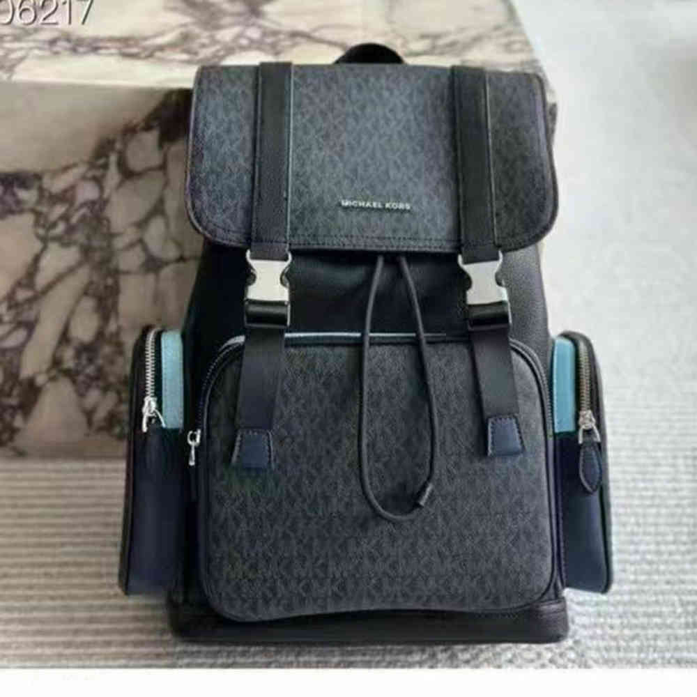 Michael Kors Black & Blue Backpack In Signature Canvas-thumb-1