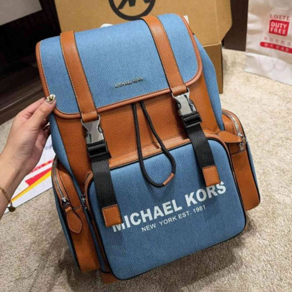 Michael Kors Cooper Denim Blue Flap Pocket Large Backpack-thumb-1