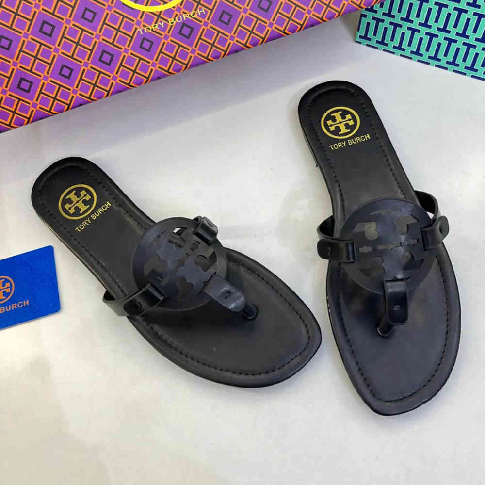 Black Tory Burch Miller Beige Flat Sandal