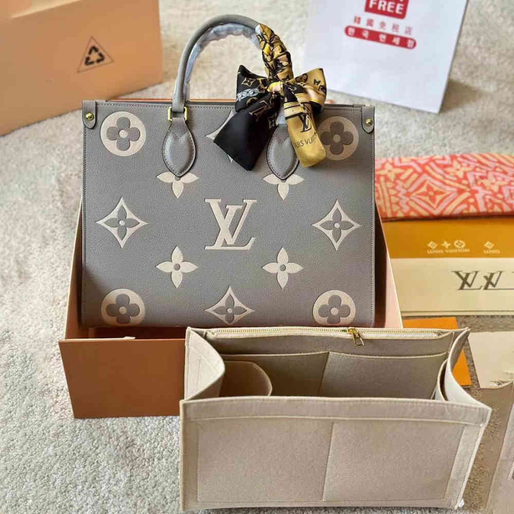 Beige Louis Vuitton On The Go Organiser Medium Black Tote Bag