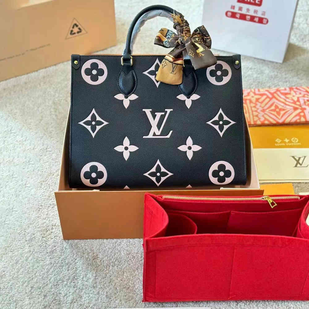 Black & White Louis Vuitton On The Go Organiser Medium Black Tote Bag