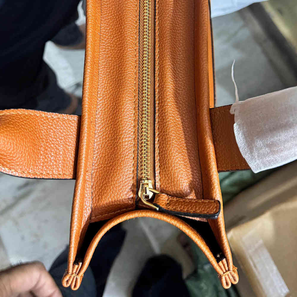 Marc Jacobs The Leather Medium Orange Tote Bag-2