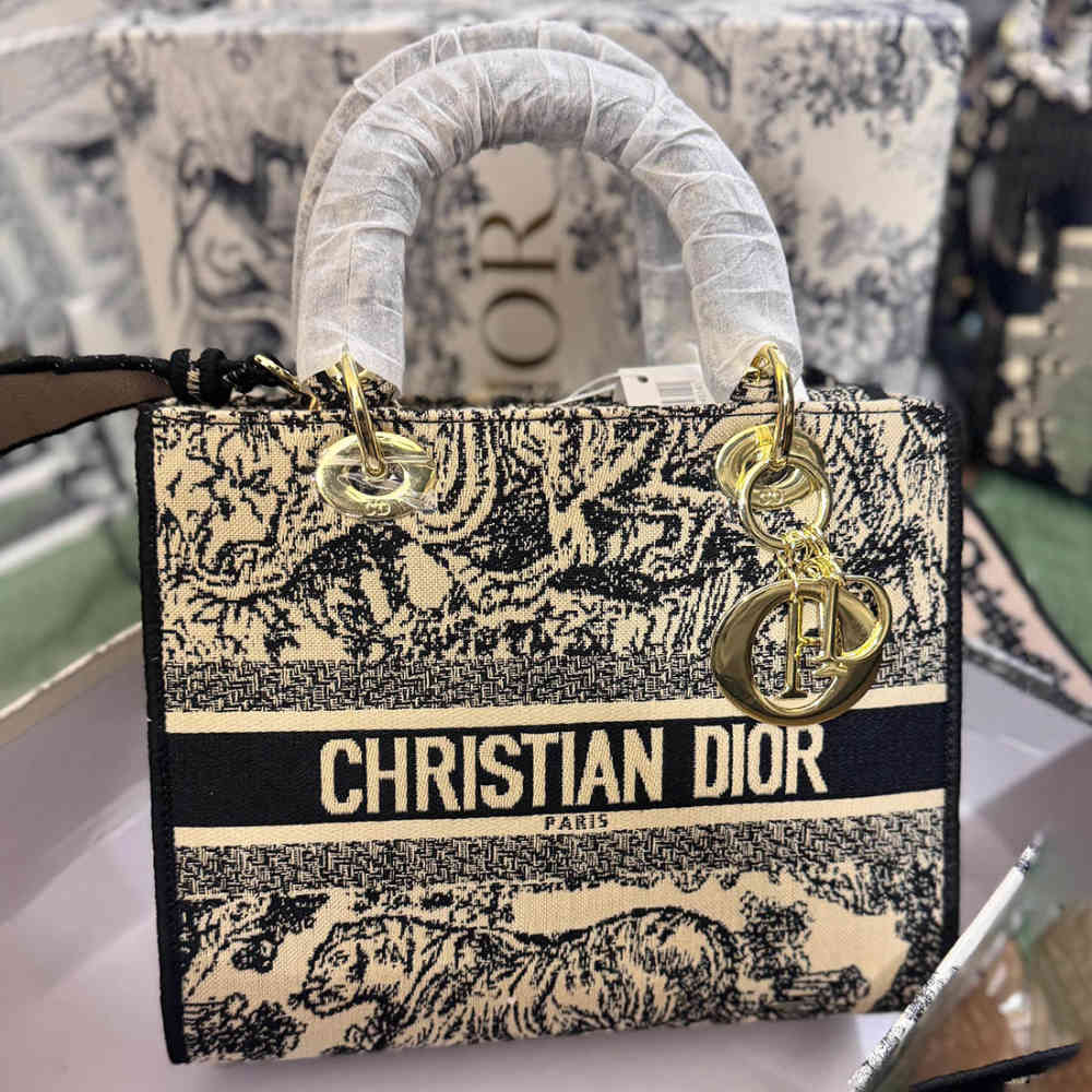 Lady Dior Jacquard Cream Handbag-1