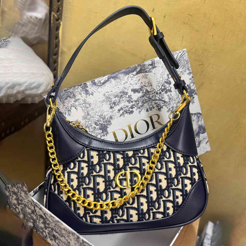 Black & Blue Lady Dior Jacquard Black Shoulder Bag