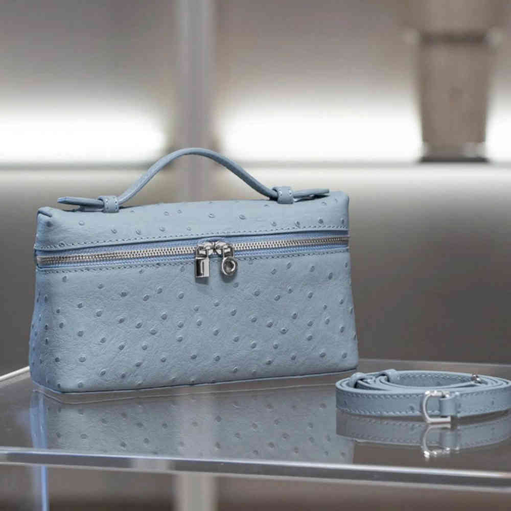 Blue Loro Piana Ostrich Black Handbag