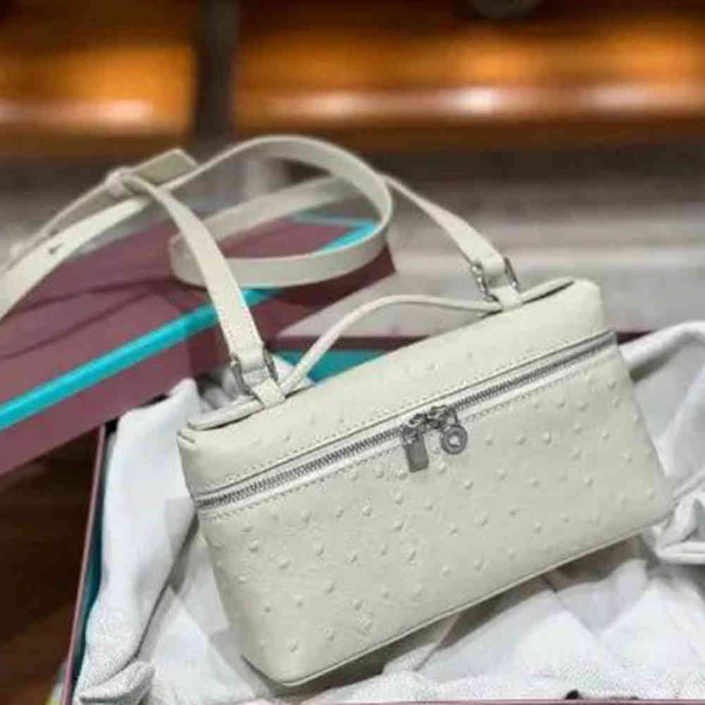 White Loro Piana Ostrich Green Handbag