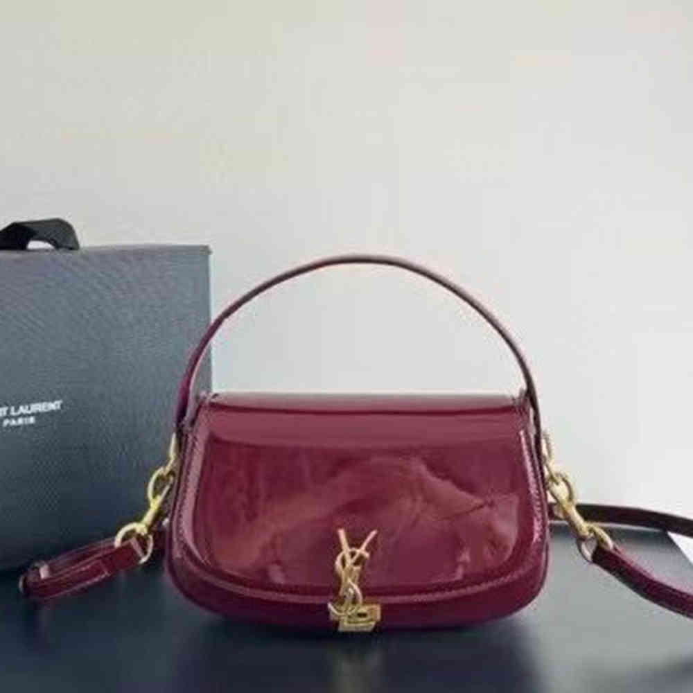 Wine YSL Voltaire Patent Leather Black Shoulder Bag