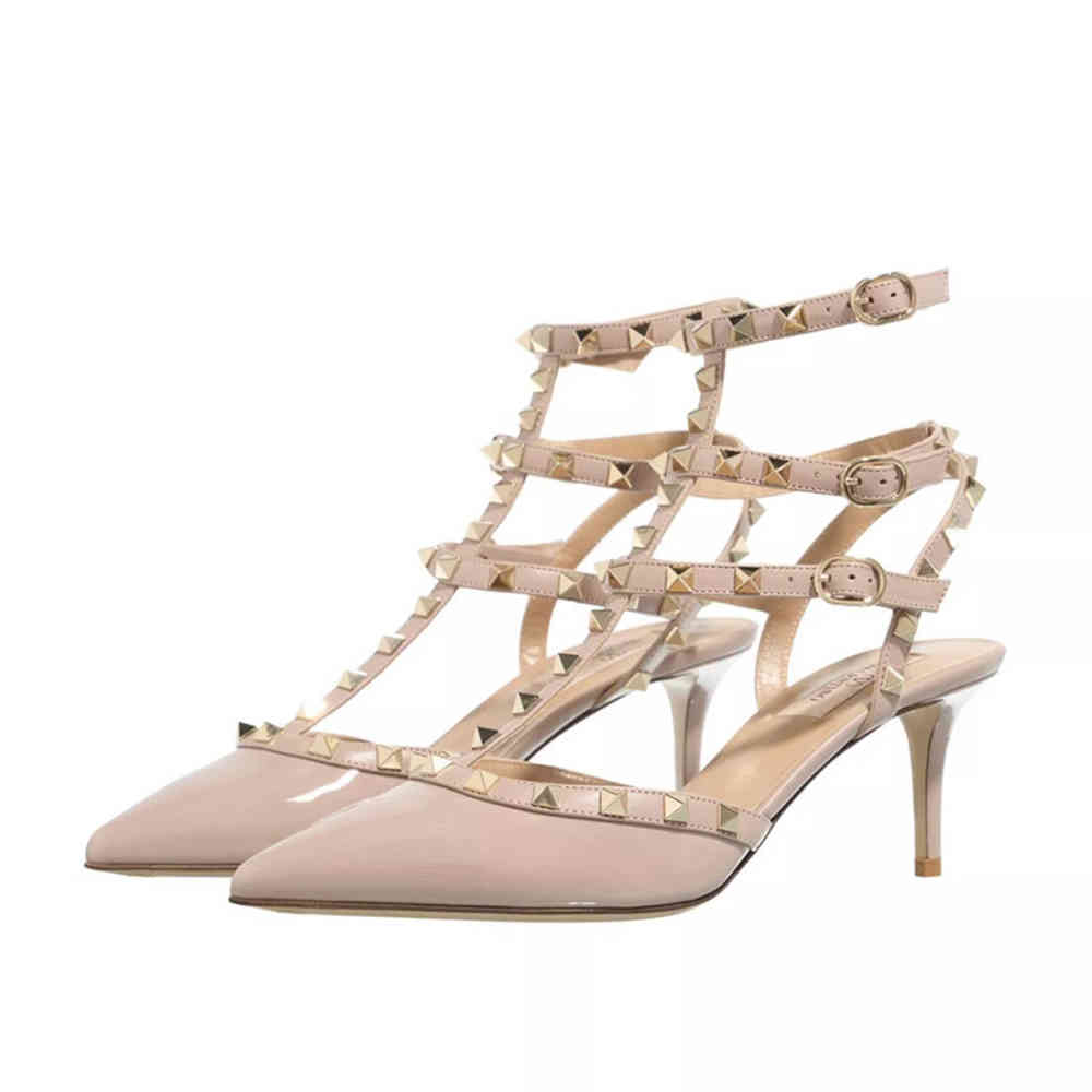 Light Pink Valentino Garavani Black Rockstud Caged Heel Sandles