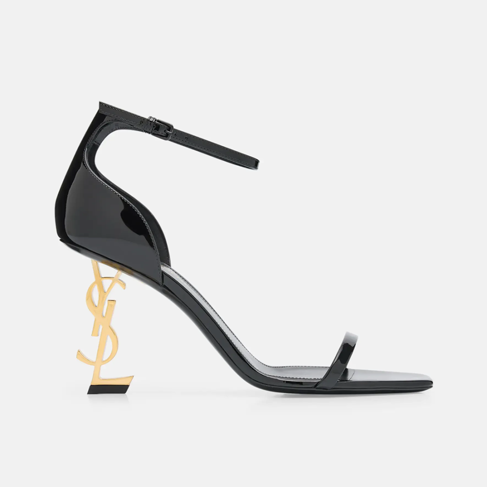 Black Ysl Opyum Cream Heel Sandals