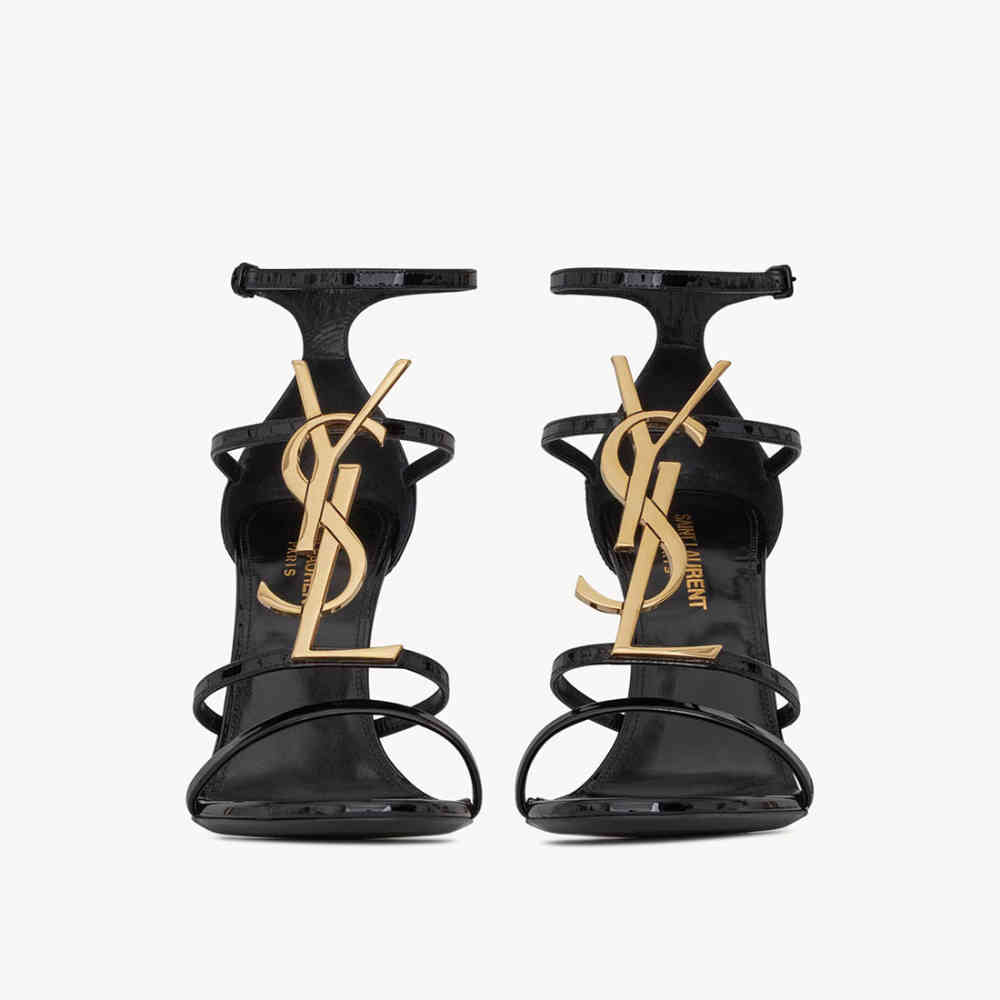 Saint Laurent Cassandra Black Leather Heel Sandals-thumb-1