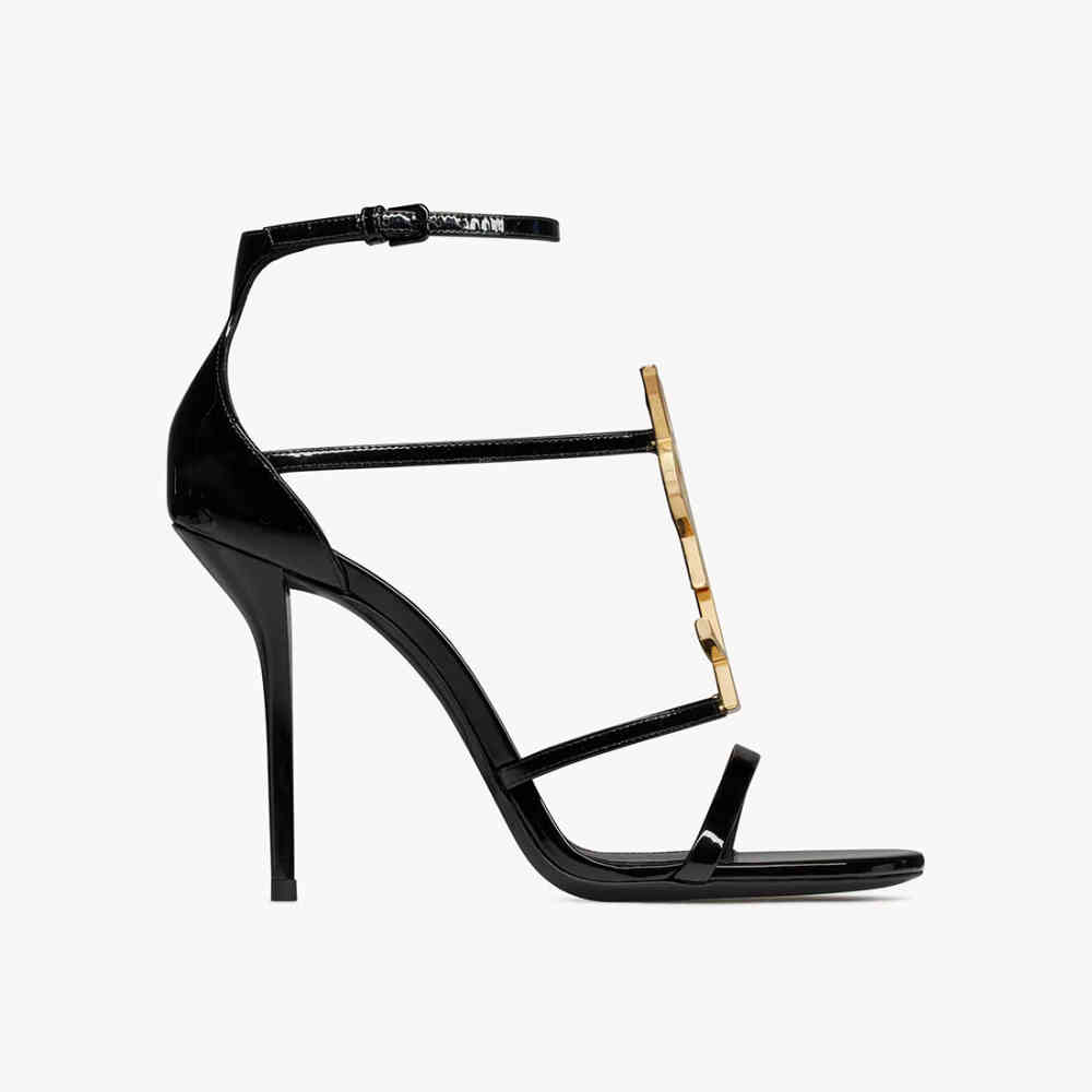 Saint Laurent Cassandra Black Leather Heel Sandals-thumb-3