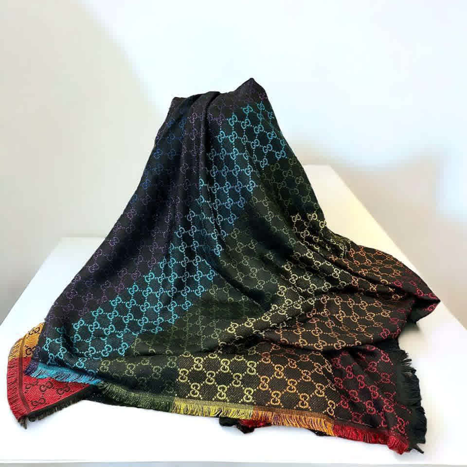 Gucci GG Multicolor Jacquard All Weather Silk Scarf-thumb-0