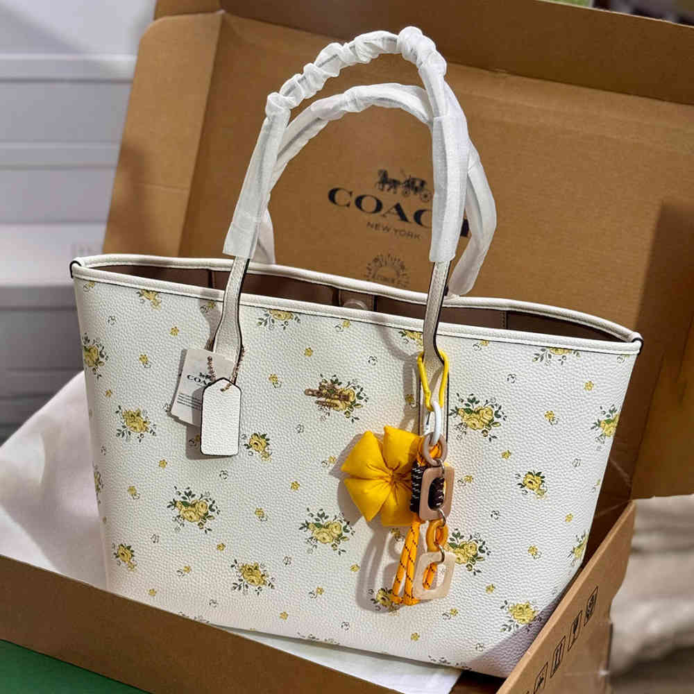 Coach City White with Floral Print Tote Bag-thumb-1