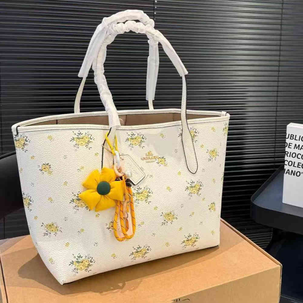Coach City White with Floral Print Tote Bag-thumb-0