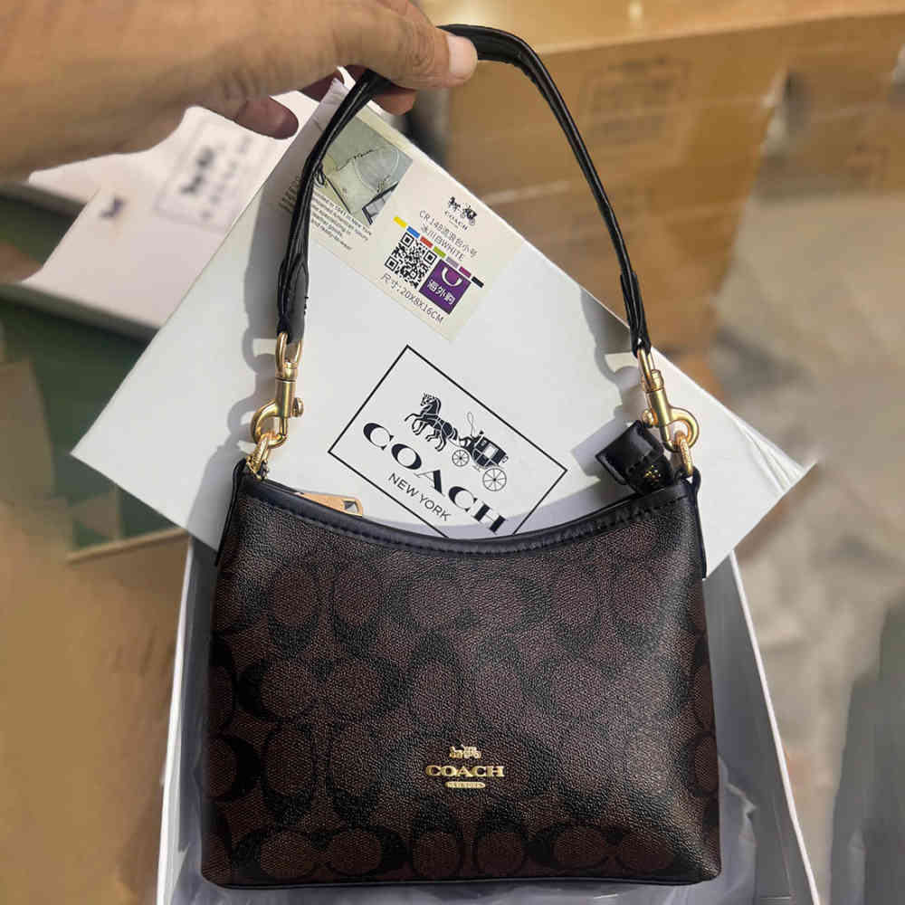 Dark Brown Coach Laurel Small Black Shoulder Bag