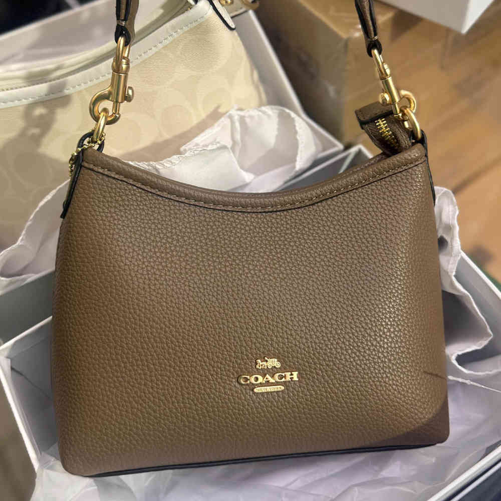 Beige Coach Laurel Small Black Shoulder Bag