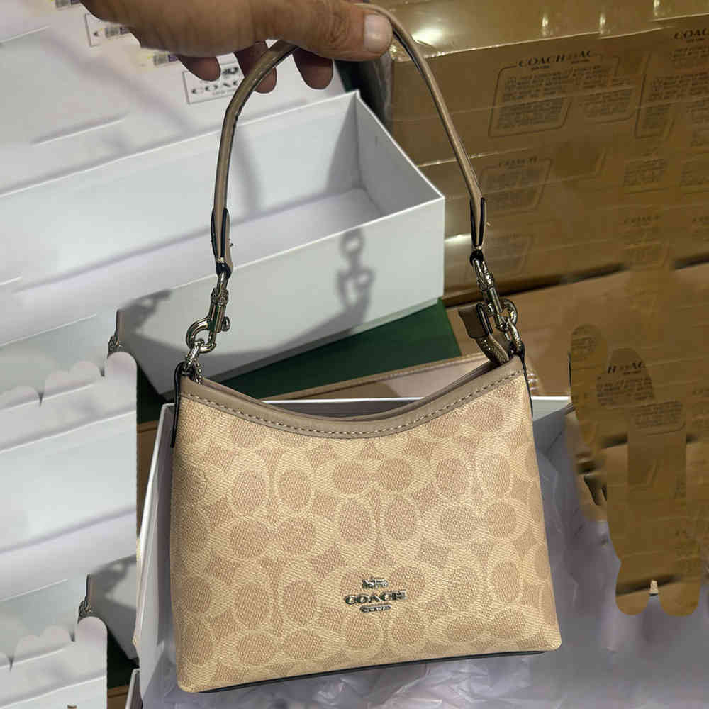 Light Beige Coach Laurel Small Black Shoulder Bag