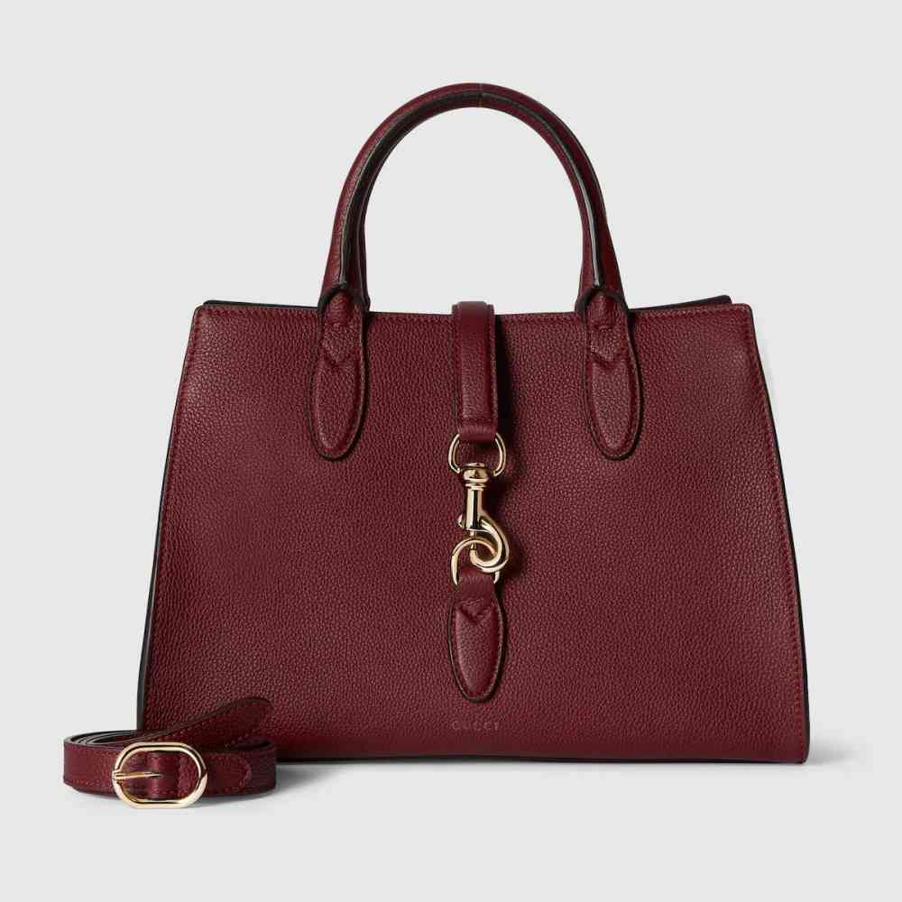 Wine Gucci Hook Closure Black Tote Bag