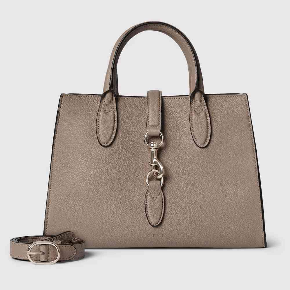 Beige Gucci Hook Closure Black Tote Bag