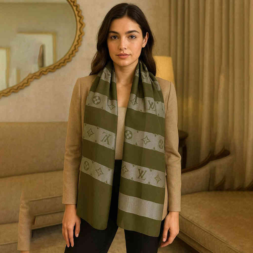 Louis Vuitton Designer Beige Cotton Silk Stole-thumb-2