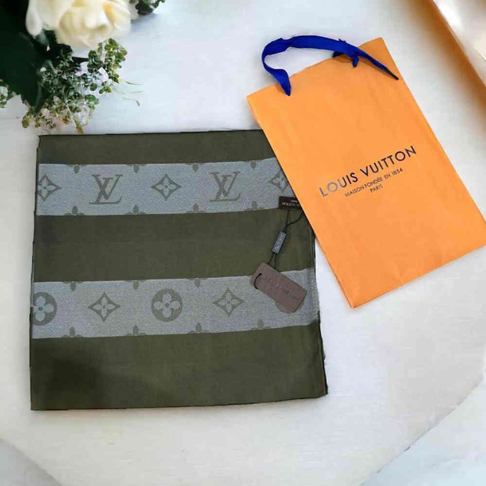 Louis Vuitton Designer Beige Cotton Silk Stole-thumb-3