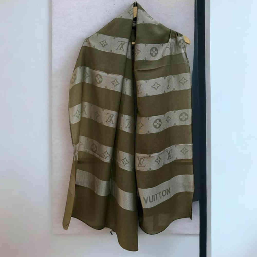 Louis Vuitton Designer Beige Cotton Silk Stole-thumb-1