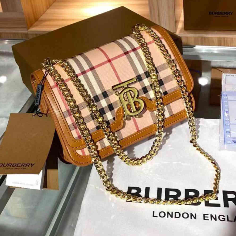 Brown Burberry TB Monogram Quilted Black Sling Bag