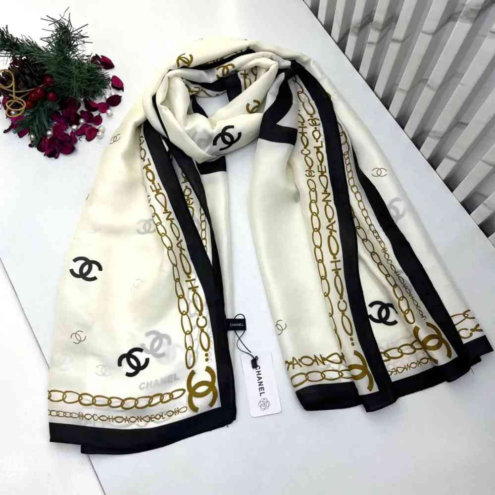 White Chanel Premium Quality Black Silk Stole