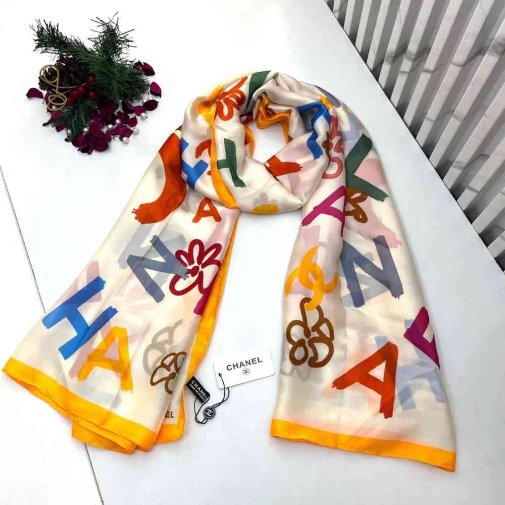 White Chanel Premium Quality Blue Silk Stole