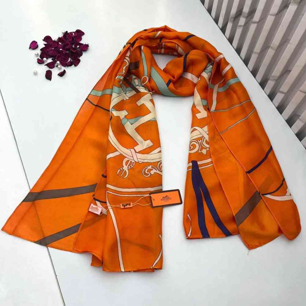 Orange Hermes Premium Quality Blue Silk Stole