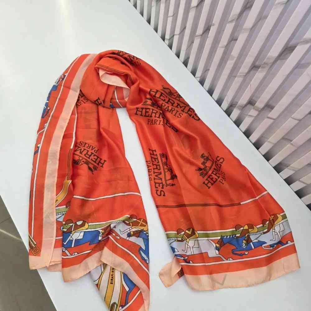 Orange Hermes Premium Quality Cream Silk Stole