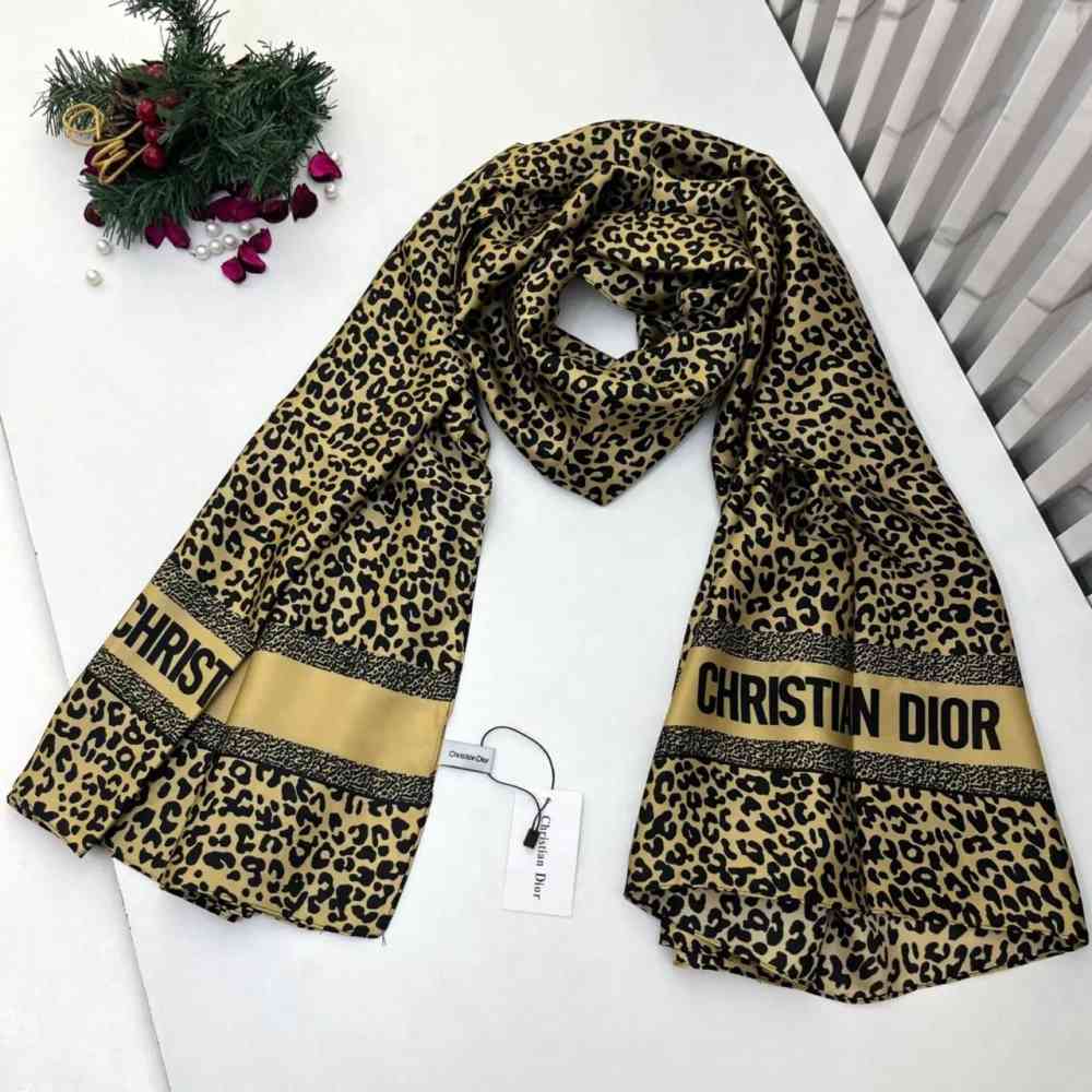 Cheetah Printed Dior Premium Quality Black Silk Stole