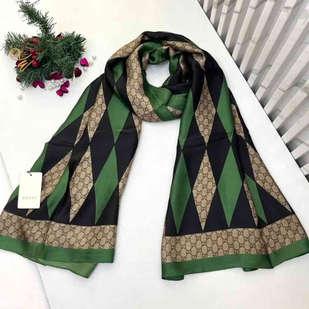 Green Gucci Designer White Silk Stole