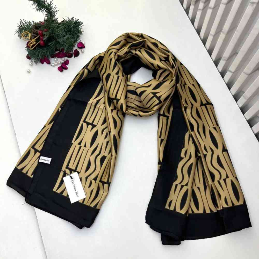 Beige Dior Premium Quality Navy Blue Silk Stole