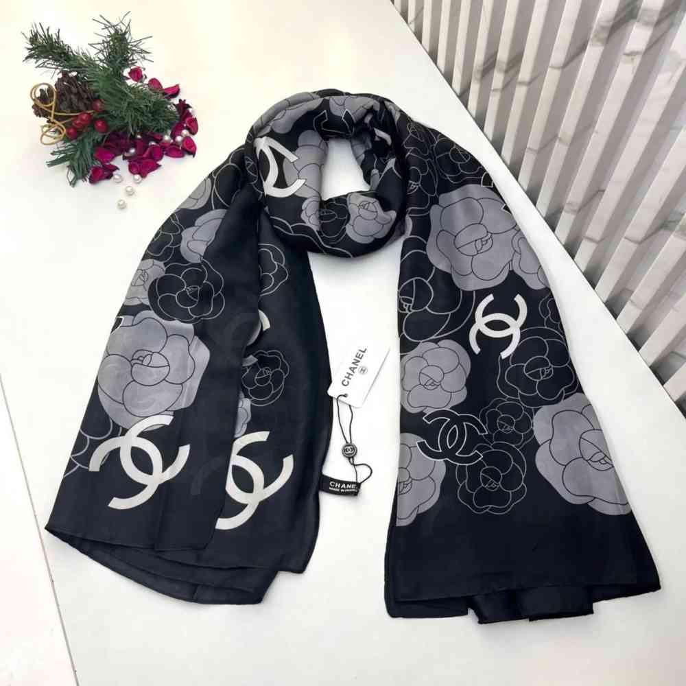Black Chanel Premium Quality Blue Silk Stole