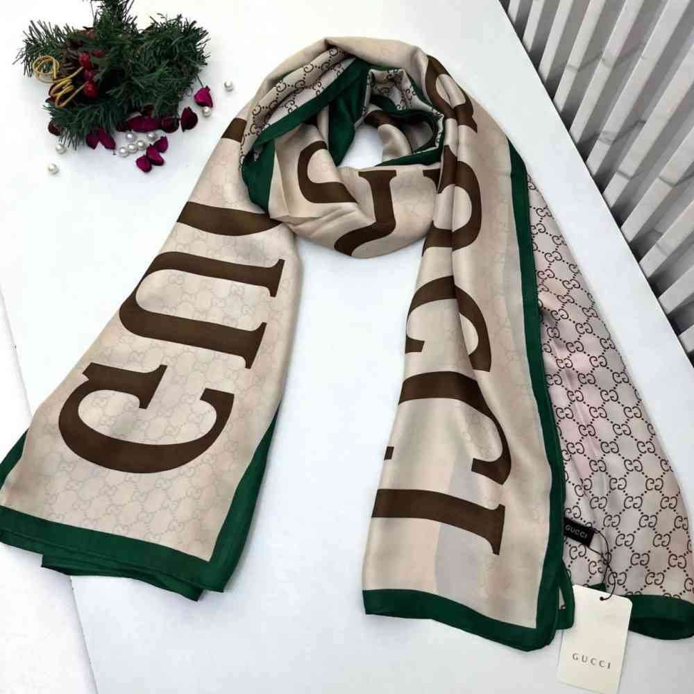 Beige Gucci Designer Brown Silk Stole