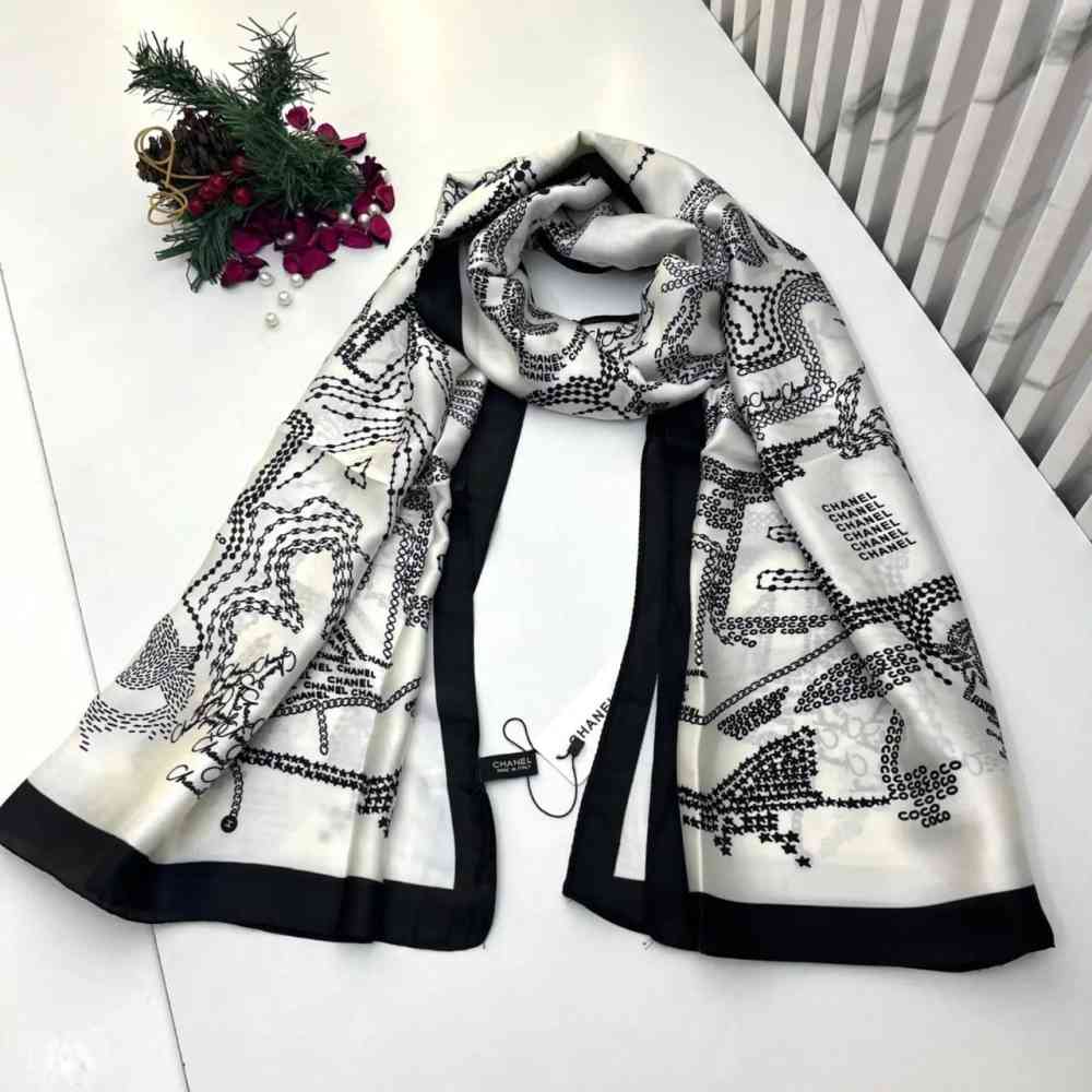 White Chanel Premium Quality Blue Silk Stole