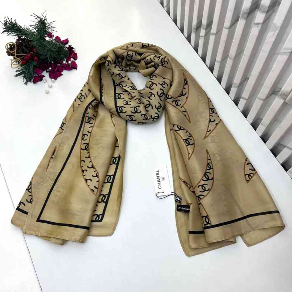 Cream Chanel Premium Quality Black Silk Stole