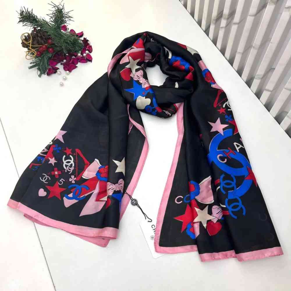 Black Chanel Premium Quality White Silk Stole