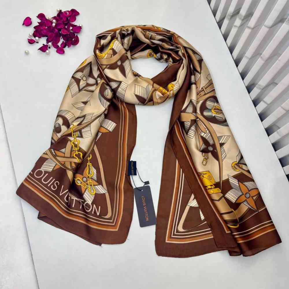 Brown Louis Vuitton Premium Quality Brown & Blue Silk Stole