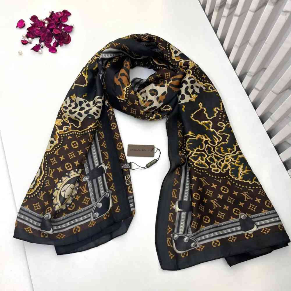 Brown Louis Vuitton Premium Quality Black Silk Stole