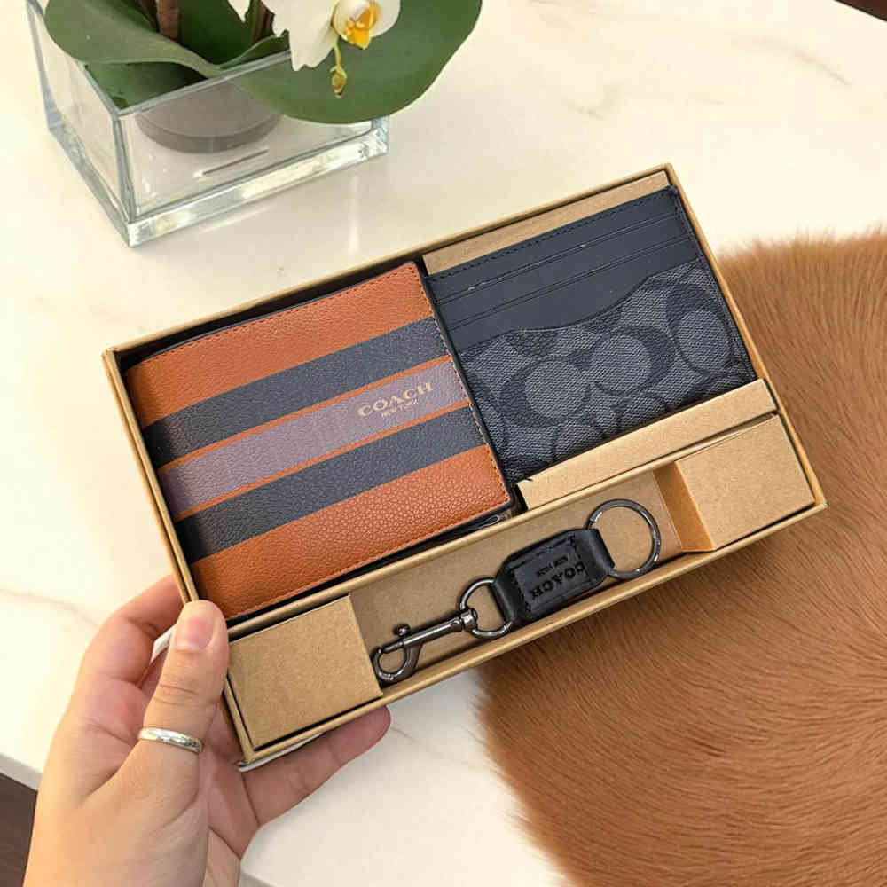 Brown Coach Signature Canvas With Rexy Dinosaur 3-In-1 Wallet