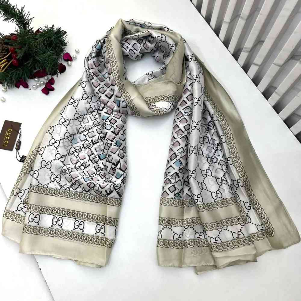 White Gucci Designer Black Silk Stole