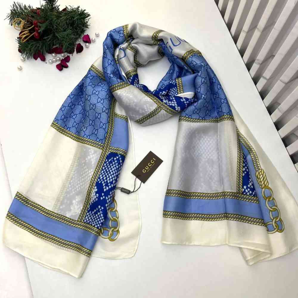 Gucci Designer Blue Silk Stole-thumb-0