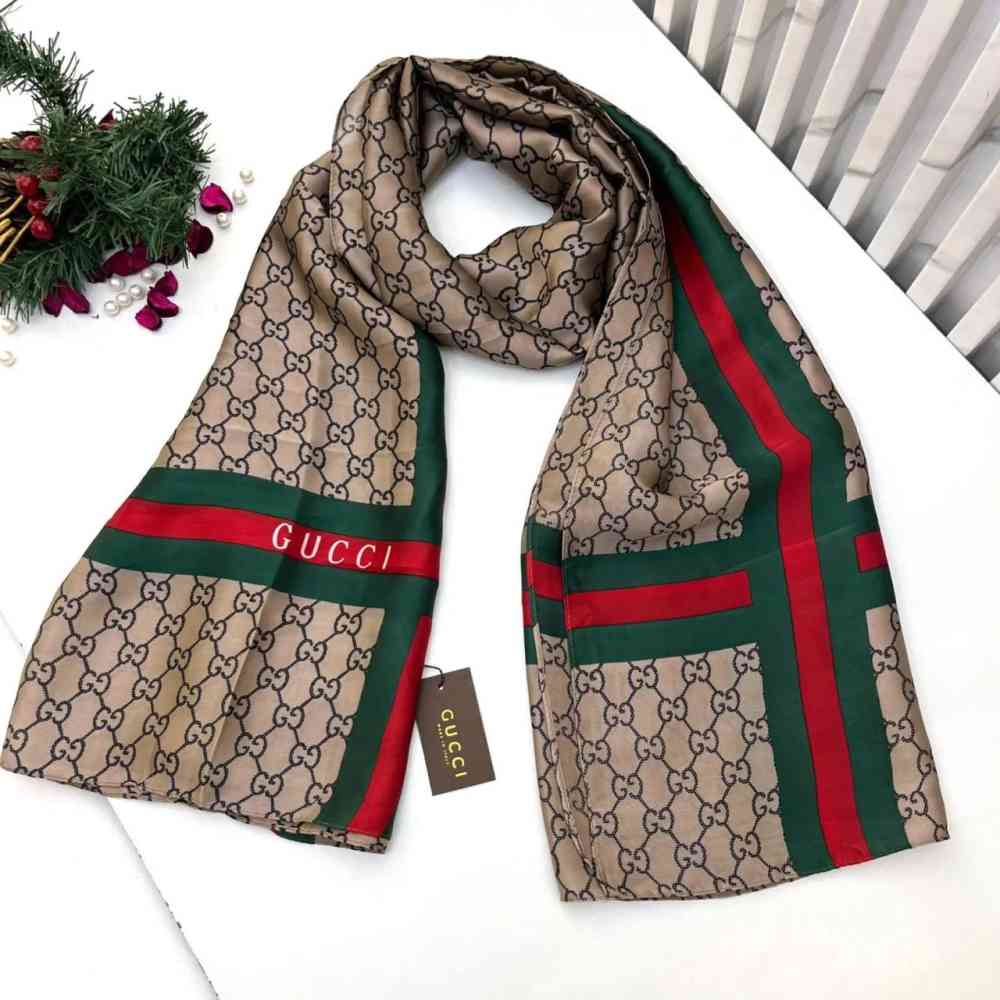 Brown Gucci Designer Cream Silk Stole