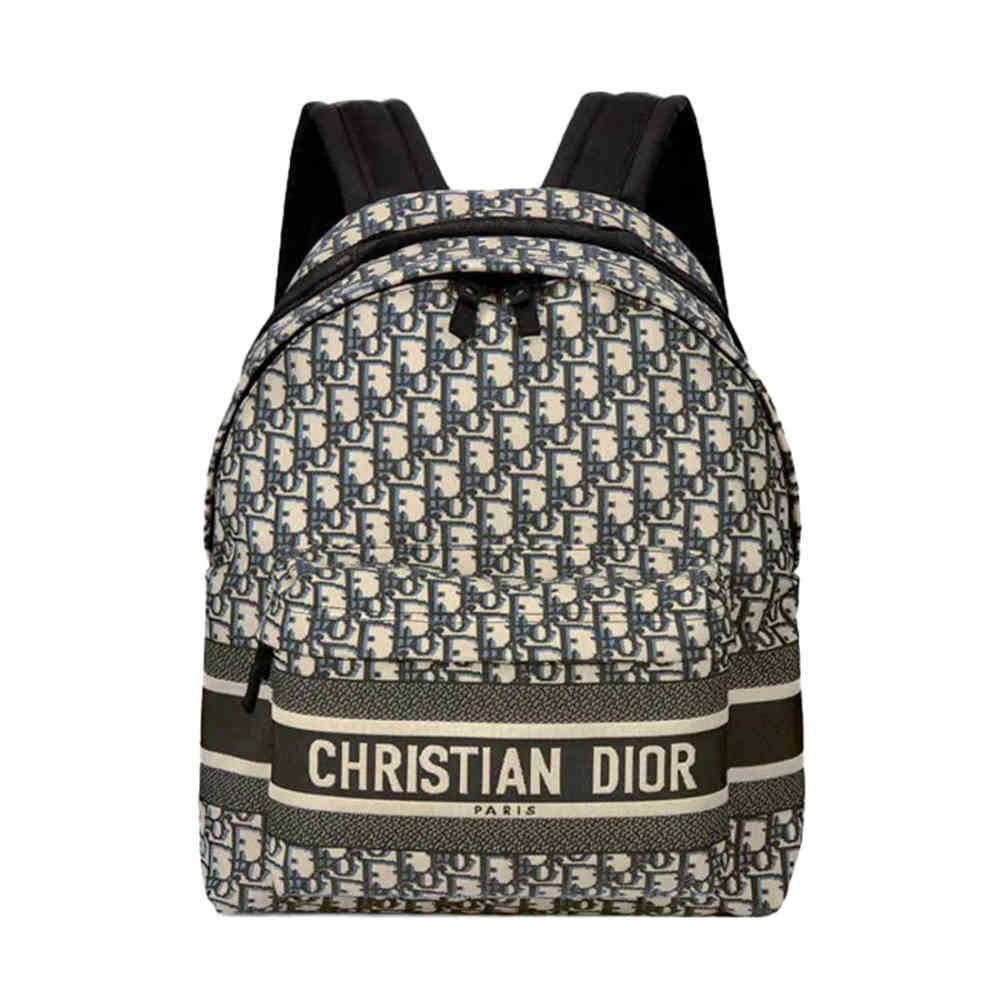 Black Dior Oblique Blue Backpack