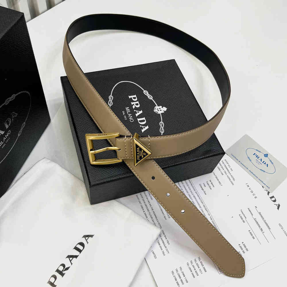 Beige Prada Milano Gold Triangle Black Belt