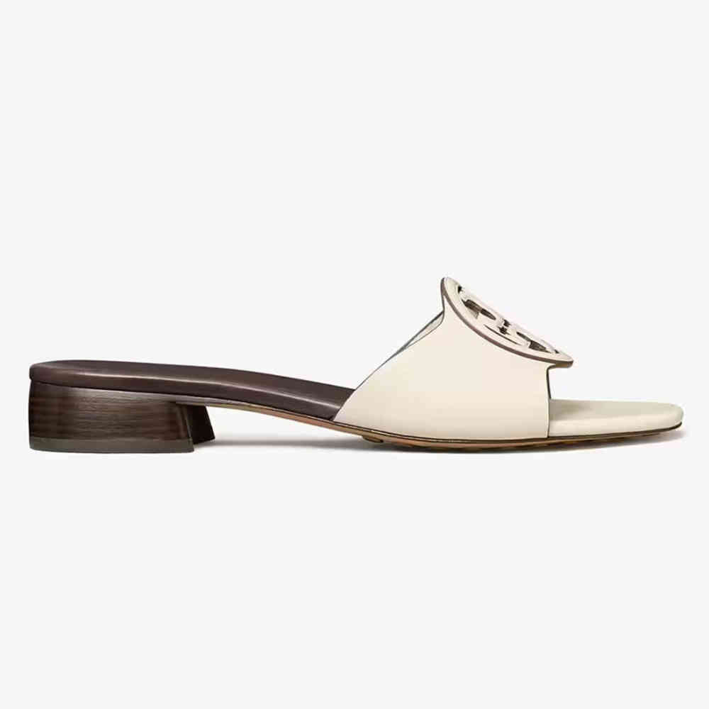 White Tory Burch Bombé Miller Black Slide Sandals