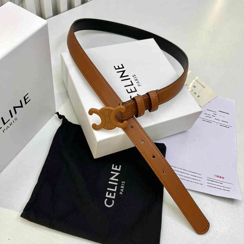 Brown Celine Triomphe Black Leather Belt