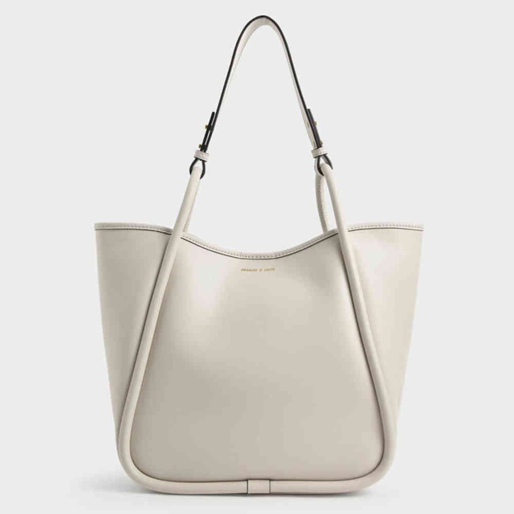 Cream Charles & Keith Lyla Tubular Small Brown Tote Bag